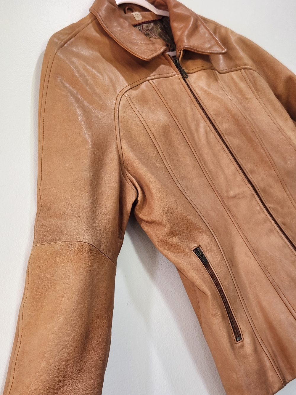 Wilsons Leather Caramel Brown Zip-Front Leather Jacket